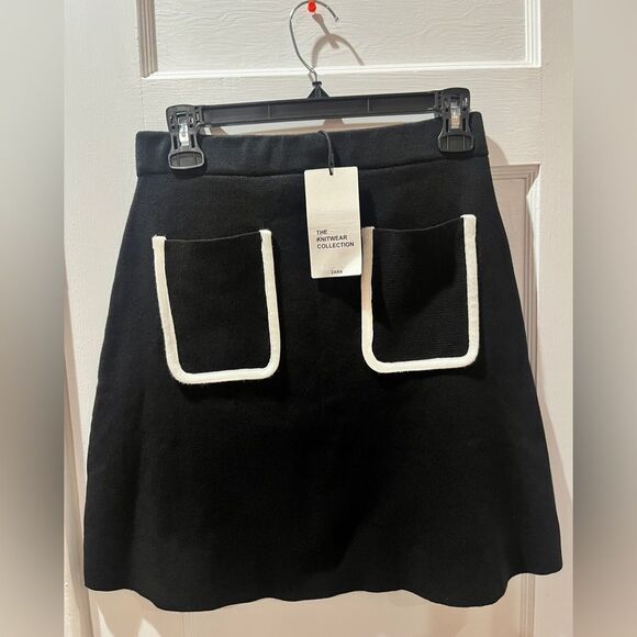 Zara black knit skirt with front pockets size M - Picture 4 of 9